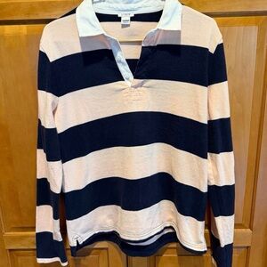 J Crew Rugby Collared Shirt. Women's Medium. Worn 1x. Peach / Navy Stripe